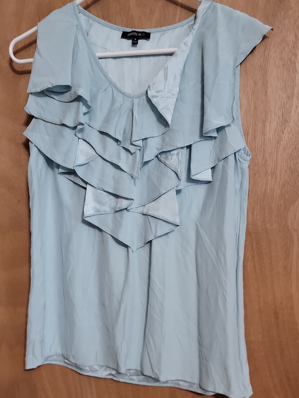 Lafayette 148 New York Light Blue with green  Ruffle-Front Sleeveless Camisole